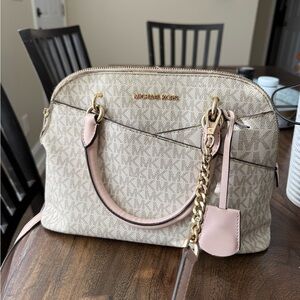 Michael Kors Beige Logo Purse with Pale Pink Trim
